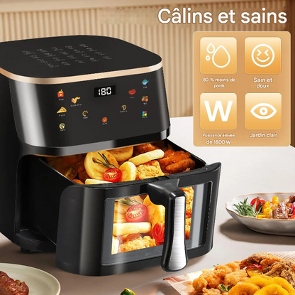 Fry Tech Air Fryer 9L – Friteuse Sans Huile 1800W avec Fenêtre de Contrôle & 6 Programmes